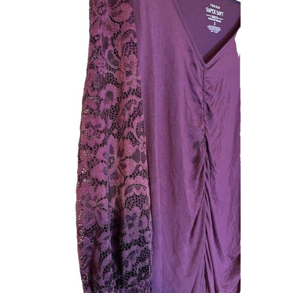 Torrid Bohochic Super Soft Knits Purple Ruched Drapey Tunic Lace 3/4 Sleeves 3X - Picture 4 of 6